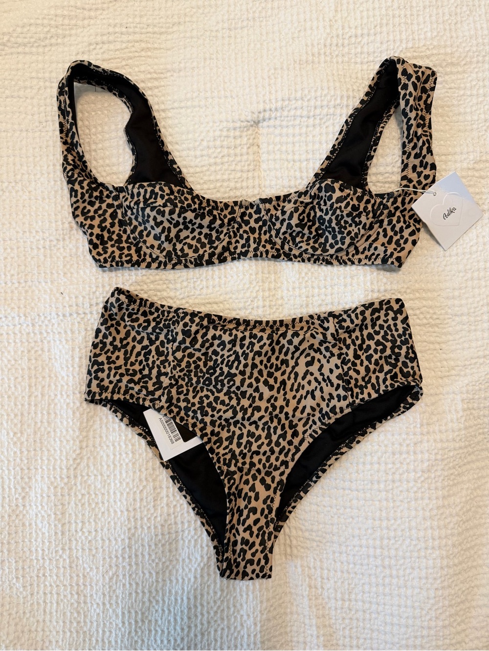 Adika Leopard Print High-Waist Bikini Set in Tan and Black
